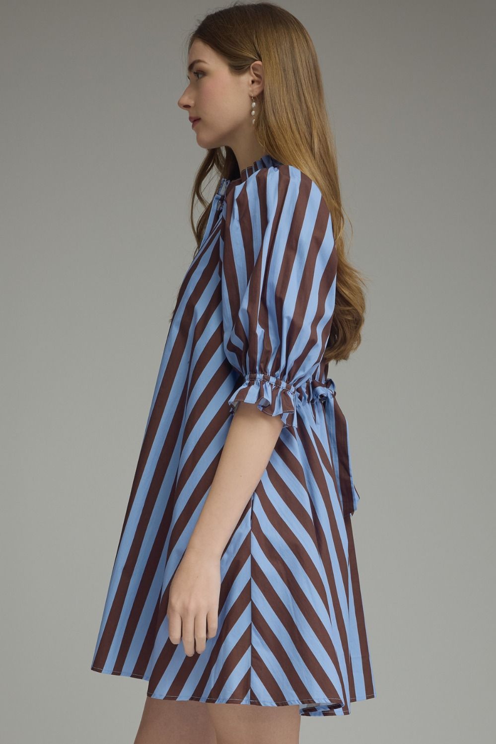 ENTRO INC Women's Dresses Striped 3/4 Puff Sleeve Mini Dress