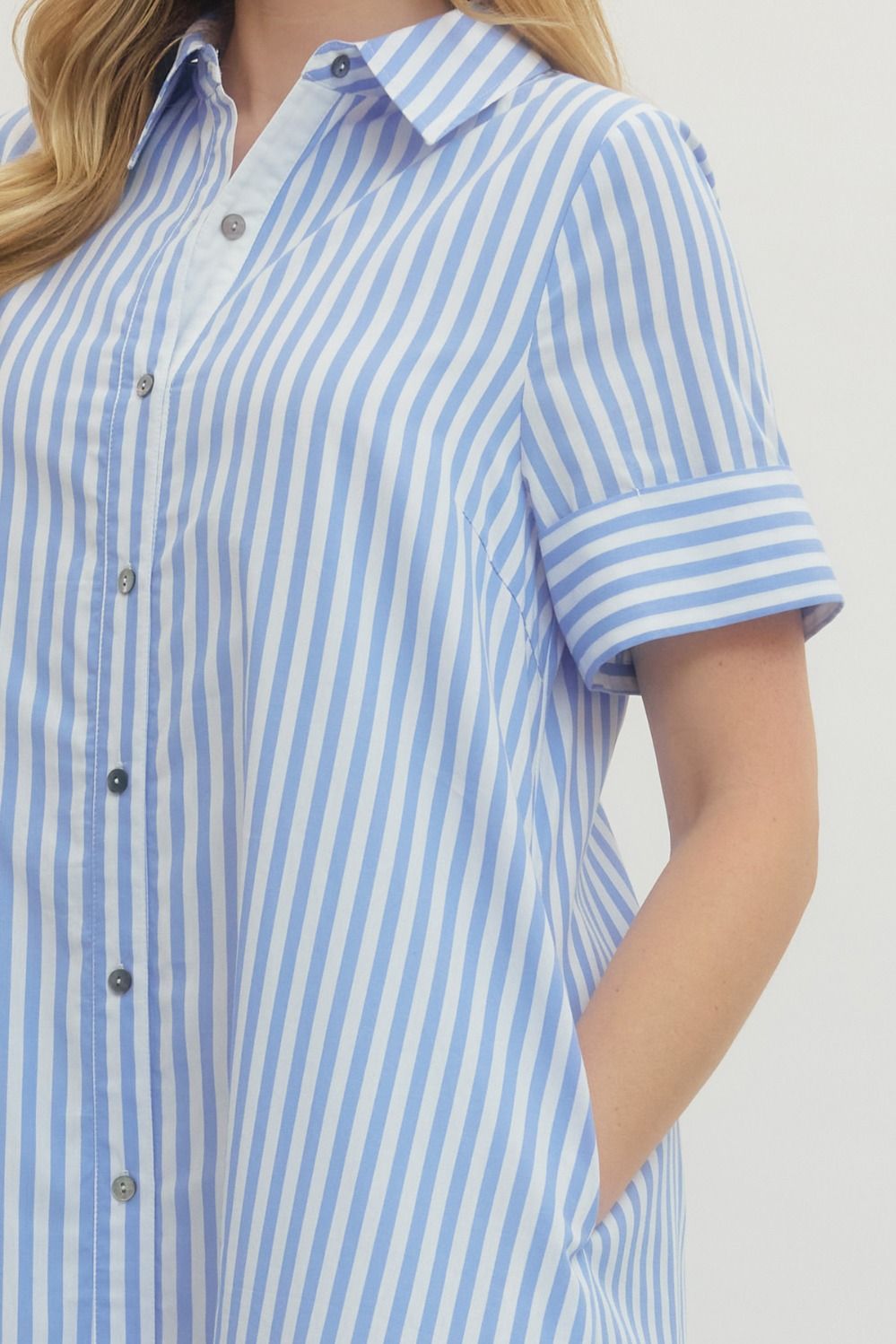 ENTRO INC Women's Dresses Striped Short Sleeve Shirt Midi Dress