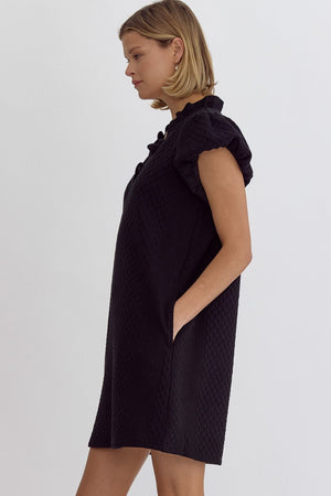 ENTRO INC Women's Dresses Textured Short-Sleeve V-Neck Mini Dress || David's Clothing
