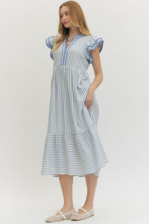 ENTRO INC Women's Dresses Textured stripe pattern tiered ruffle flutter sleeve