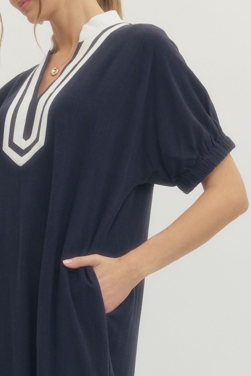 ENTRO INC Women's Dresses Trim Hem Raglan Sleeve Midi Dress