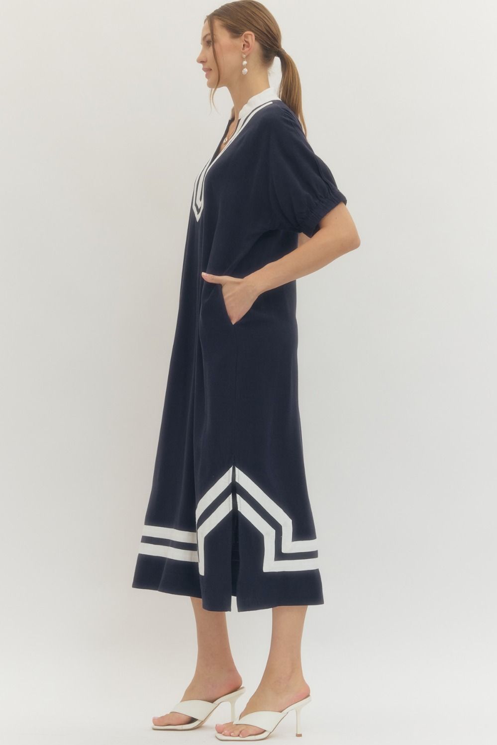 ENTRO INC Women's Dresses Trim Hem Raglan Sleeve Midi Dress