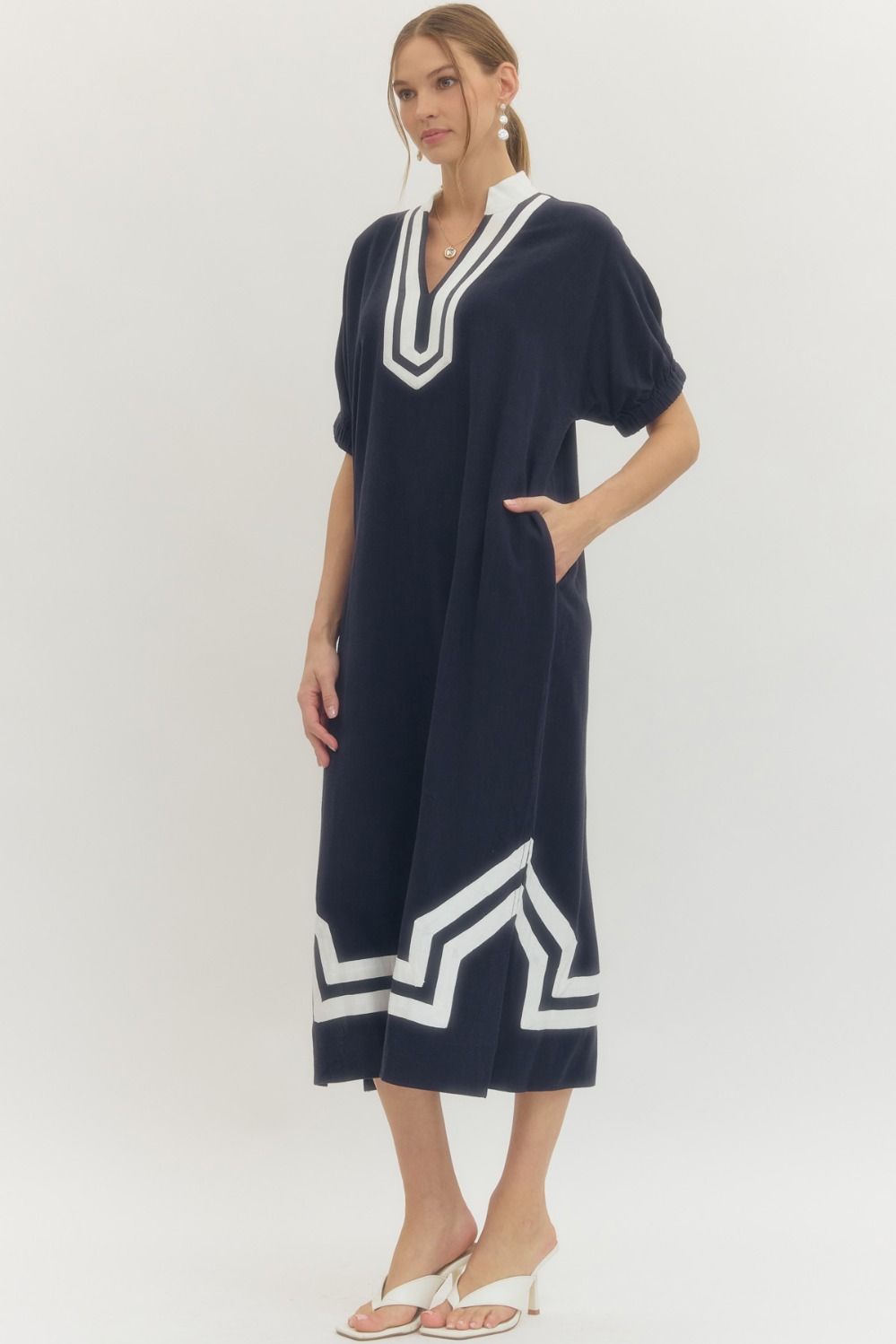 ENTRO INC Women's Dresses Trim Hem Raglan Sleeve Midi Dress