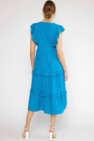 ENTRO INC Women's Dresses V-neck Ruffle Sleeve Tiered Midi Dress || David's Clothing
