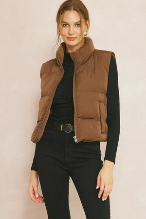 ENTRO INC Women's Outerwear Cropped Puffer Zip-Up Vest || David's Clothing