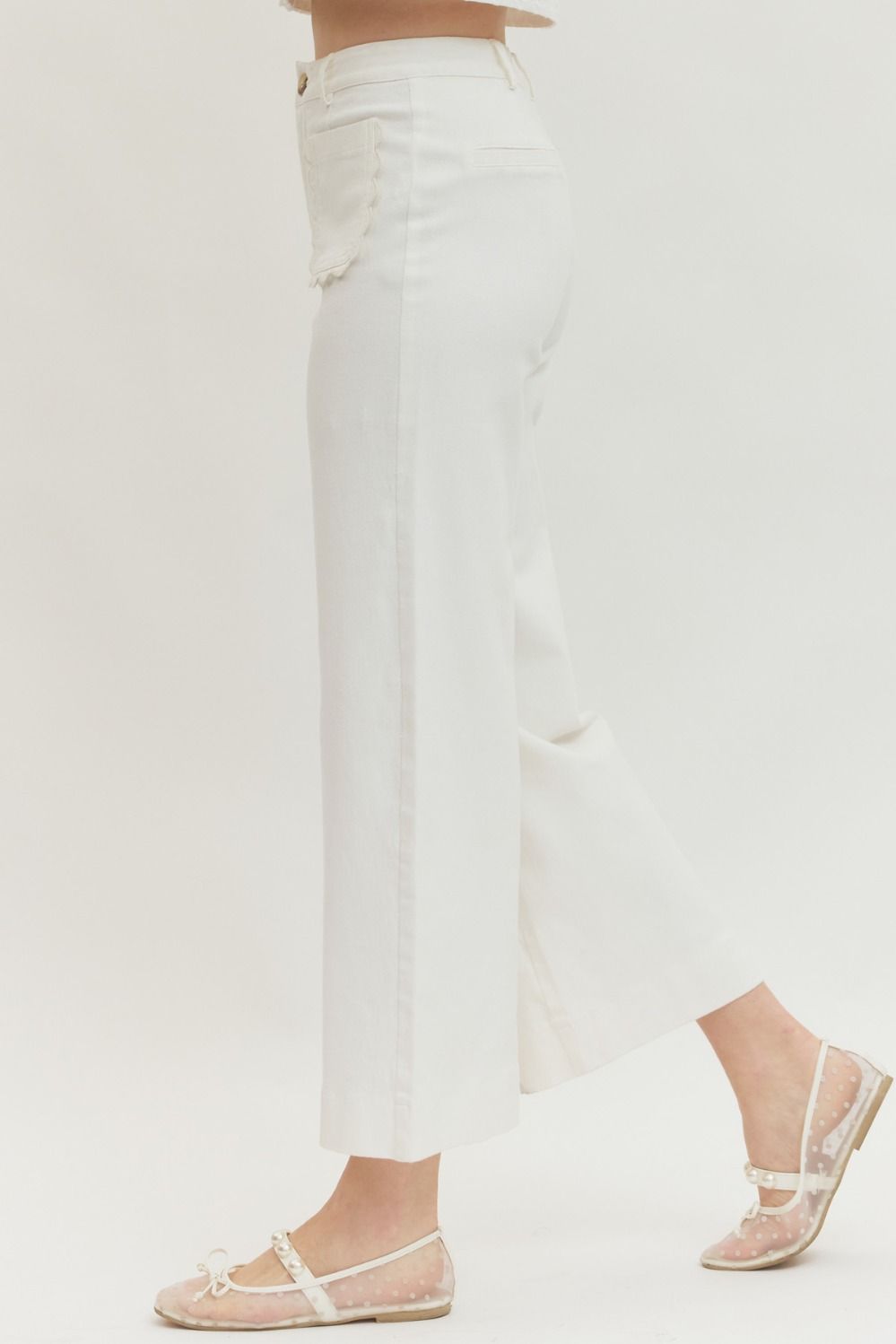 ENTRO INC Women's Pants 1 - need pics - Scallop Pocket Solid Wide Leg Pants