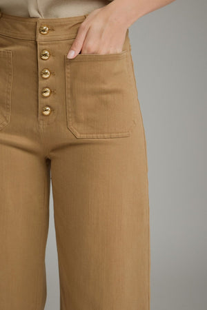 ENTRO INC Women's Pants Solid Wide Leg Pants with Front Button Closure