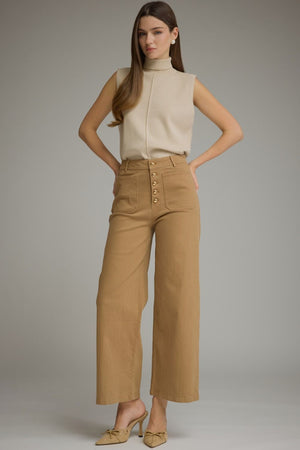 ENTRO INC Women's Pants Solid Wide Leg Pants with Front Button Closure