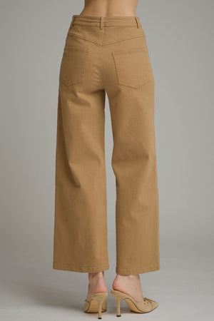 ENTRO INC Women's Pants Solid Wide Leg Pants with Front Button Closure