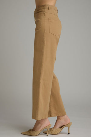 ENTRO INC Women's Pants Solid Wide Leg Pants with Front Button Closure