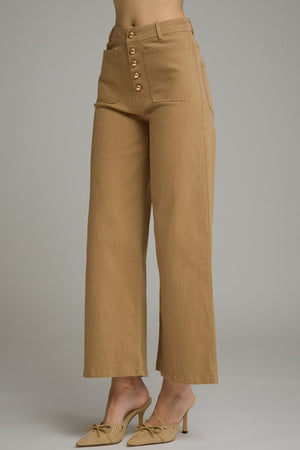 ENTRO INC Women's Pants Solid Wide Leg Pants with Front Button Closure