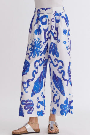 ENTRO INC Women's Pants Tropical Print High-Wasited Wide Leg Pants || David's Clothing
