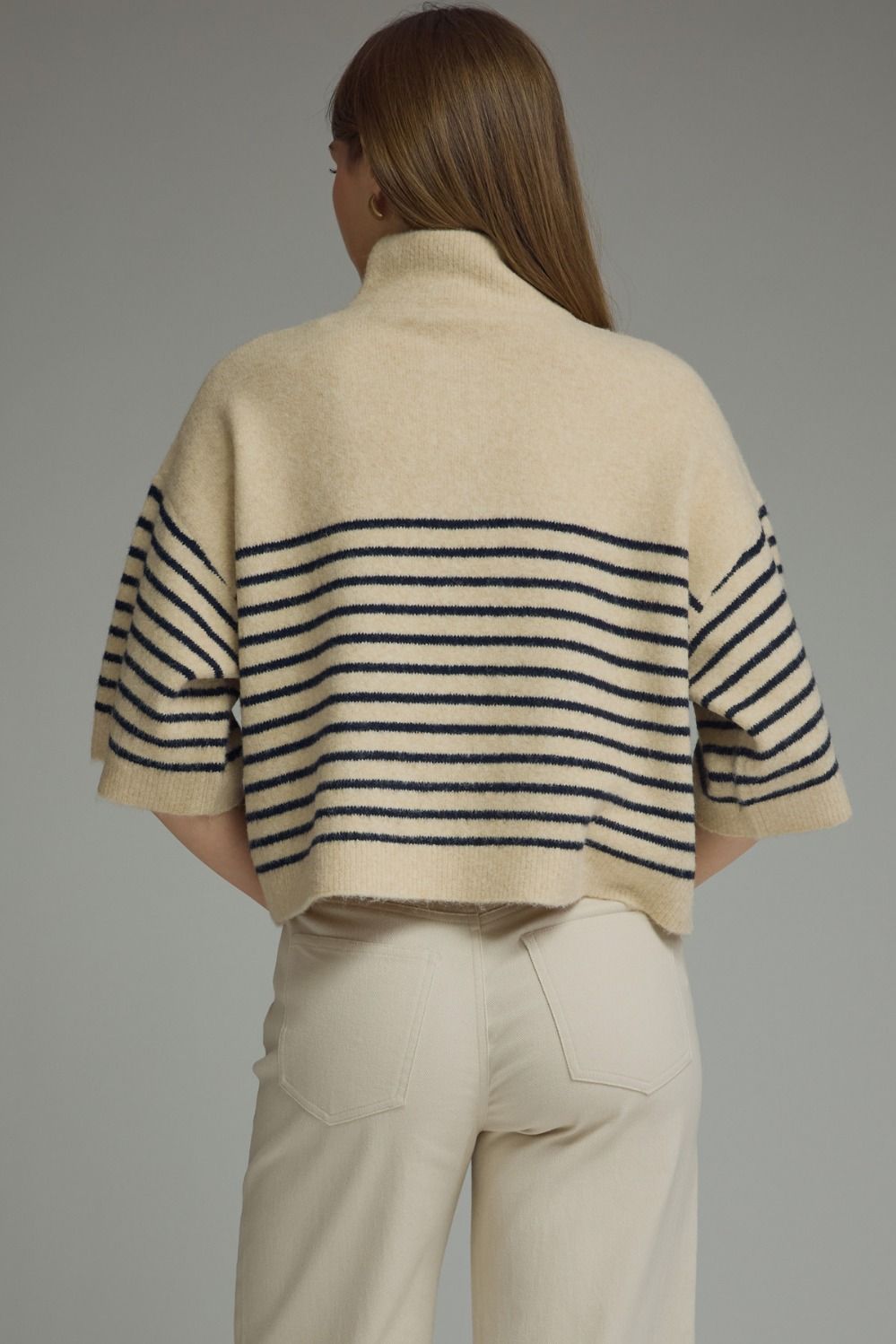 ENTRO INC Women's Sweater Stripe Short Sleeve Knit Top