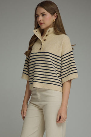ENTRO INC Women's Sweater Stripe Short Sleeve Knit Top