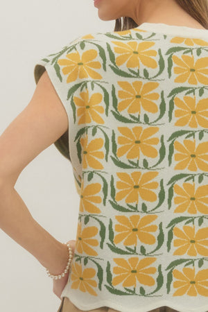 ENTRO INC Women's Sweaters Floral Knit Cap Sleeve Top