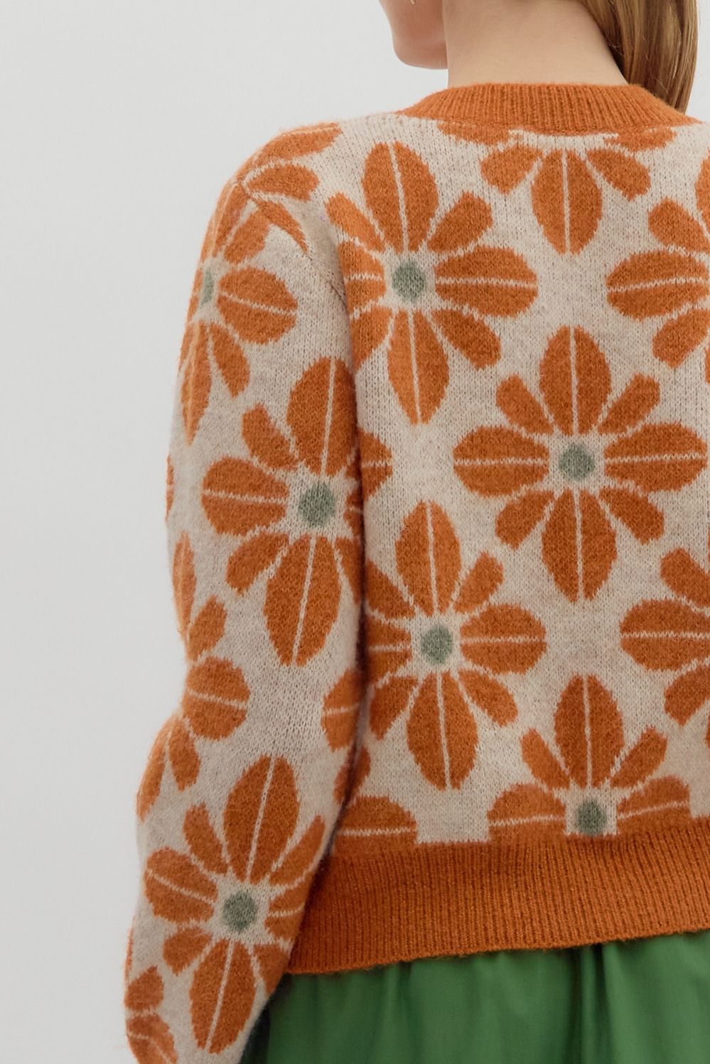 ENTRO INC Women's Sweaters Floral Pattern Long Sleeve Sweater Knit Cardigan