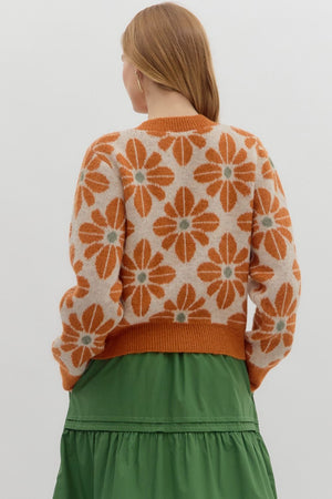 ENTRO INC Women's Sweaters Floral Pattern Long Sleeve Sweater Knit Cardigan