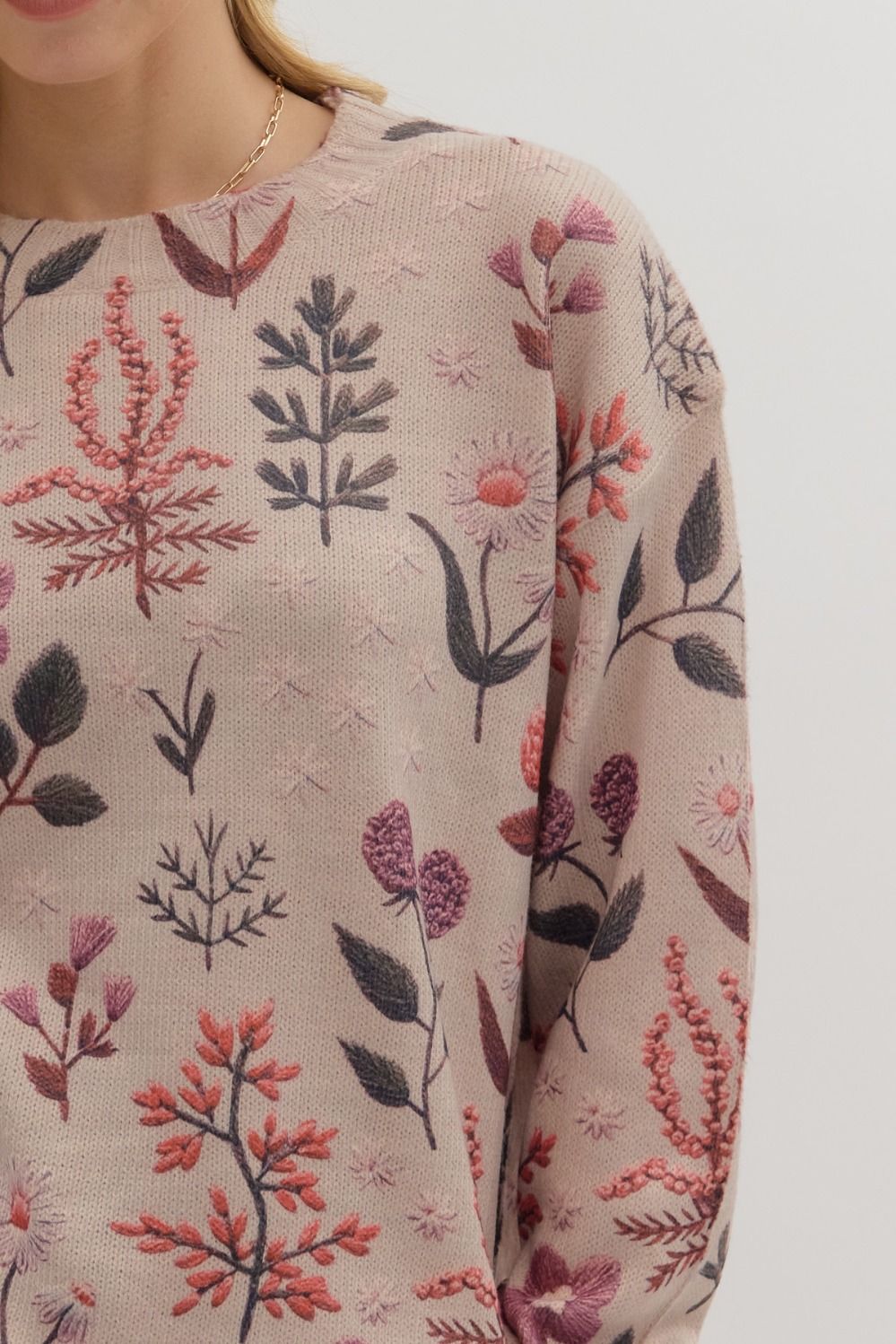 ENTRO INC Women's Sweaters Floral Print Long Sleeve Sweater Top || David's Clothing