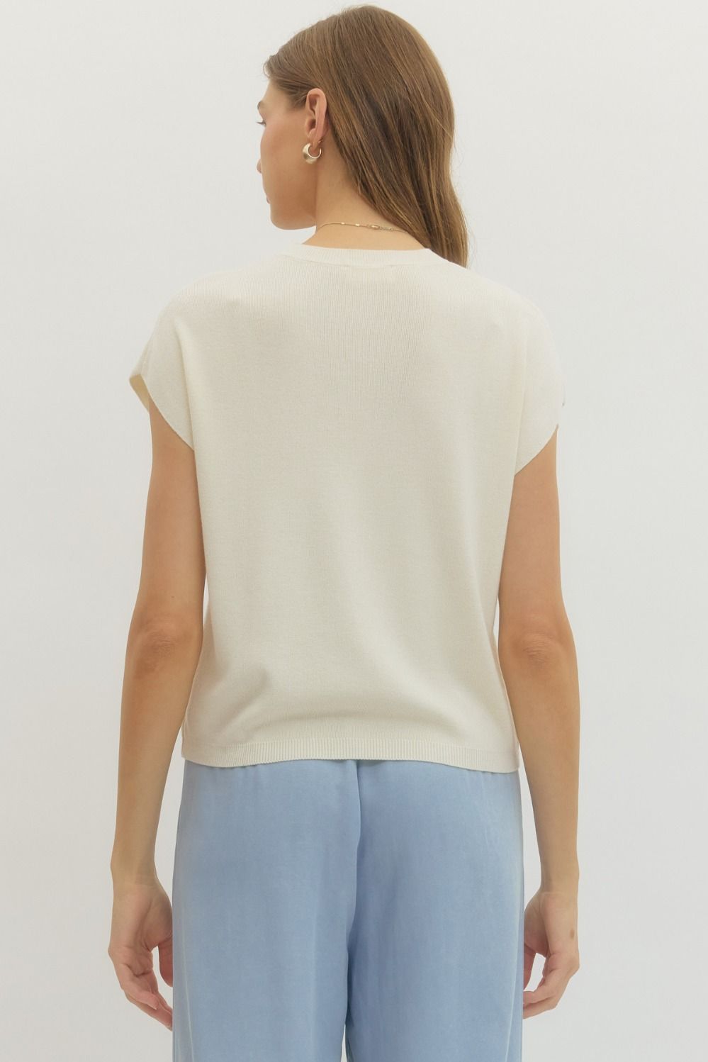 ENTRO INC Women's Sweaters Solid Cap Sleeve Knit Top