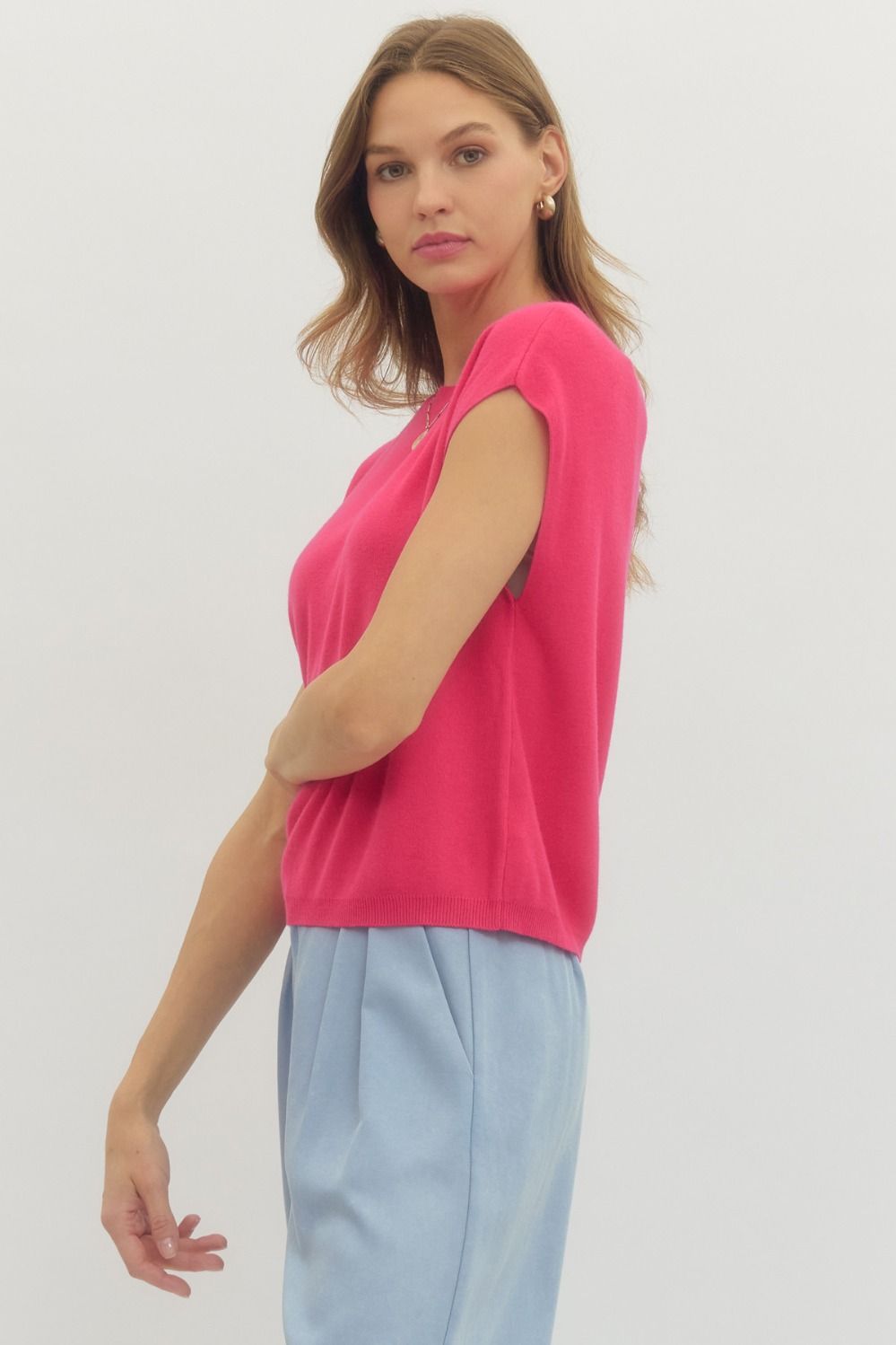 ENTRO INC Women's Sweaters Solid Cap Sleeve Knit Top