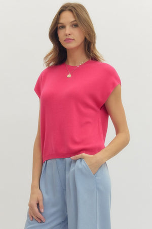 ENTRO INC Women's Sweaters Solid Cap Sleeve Knit Top