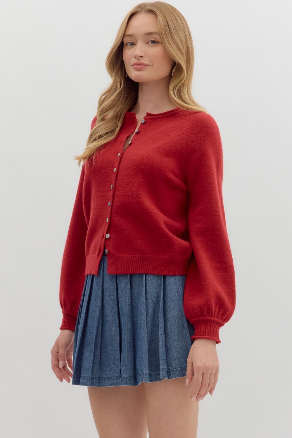 ENTRO INC Women's Sweaters Solid Long Sleeve Sweater Knit Cardigan