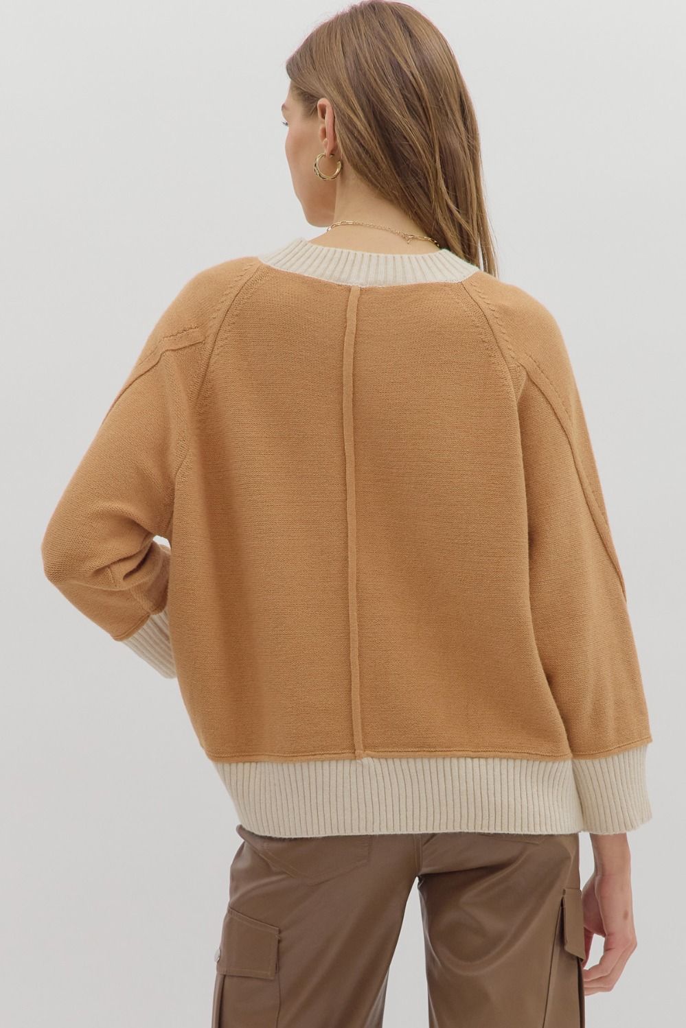 ENTRO INC Women's Sweaters Solid sweater knit long sleeve pullover top