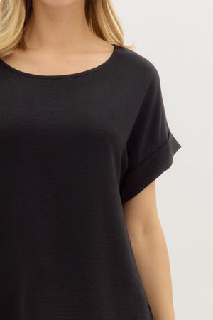 ENTRO INC Women's Top 1 - need pics of camel - Round Neck Short Sleeve Roll-Up Top