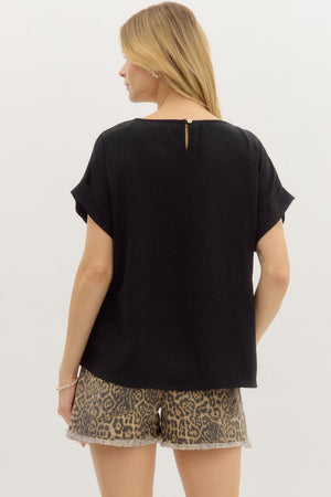 ENTRO INC Women's Top 1 - need pics of camel - Round Neck Short Sleeve Roll-Up Top