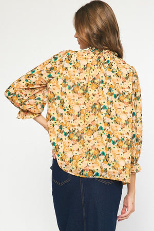 ENTRO INC Women's Top Floral Print Long Sleeve Top || David's Clothing