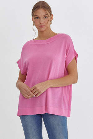 ENTRO INC Women's Top PINK / S Solid Dolman Sleeve Top || David's Clothing T21028