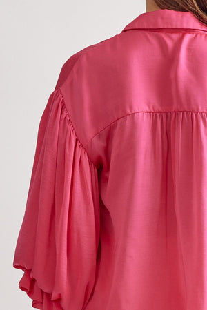 ENTRO INC Women's Top Satin Collared Puff Sleeve Bd Top || David's Clothing