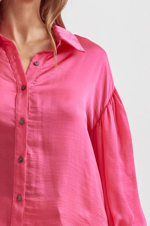 ENTRO INC Women's Top Satin Collared Puff Sleeve Bd Top || David's Clothing