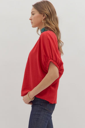 ENTRO INC Women's Top Solid Short Sleeve Dolman Top || David's Clothing