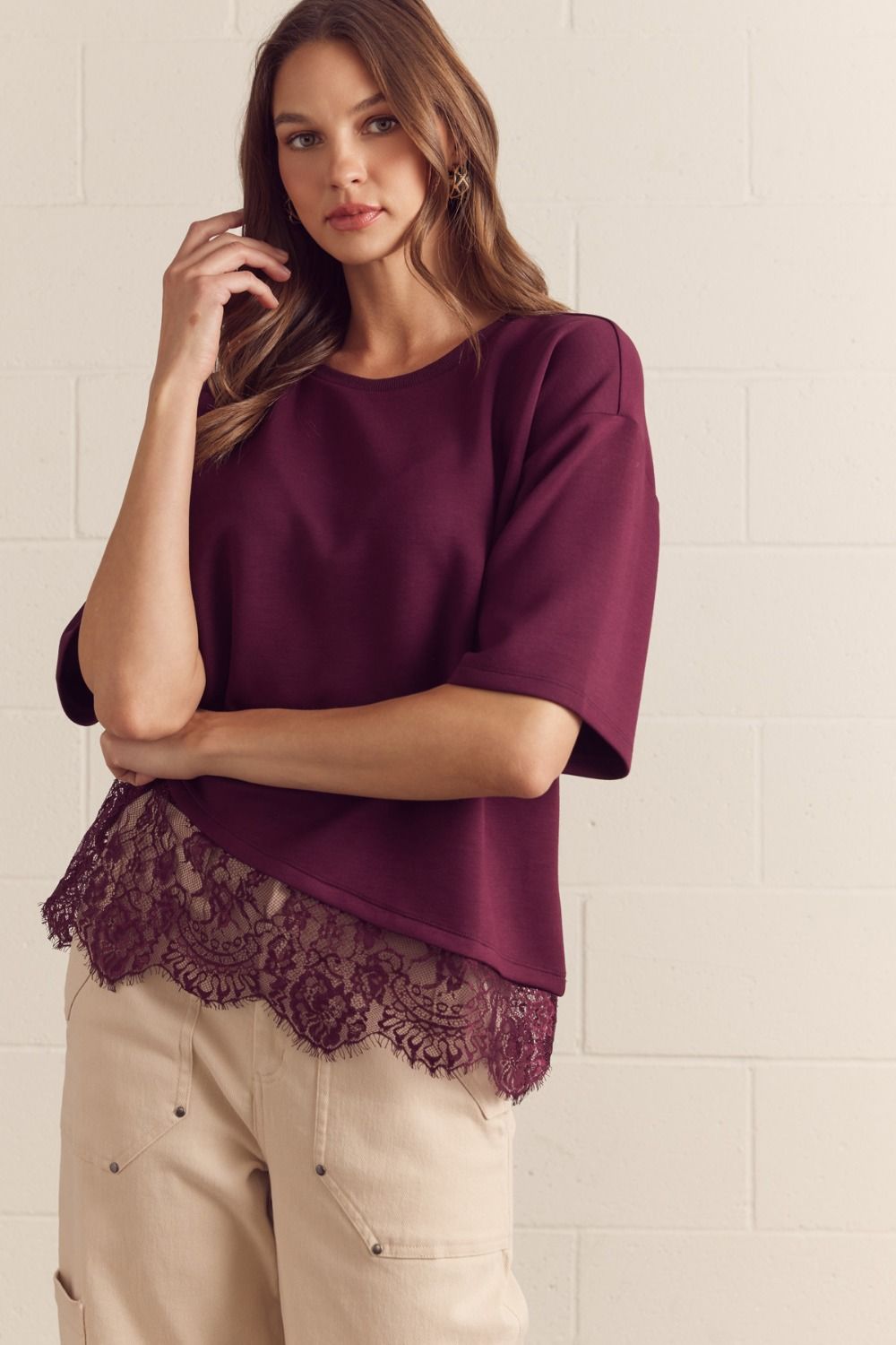 ENTRO INC Women's Top Solid Short Sleeve Knit Top