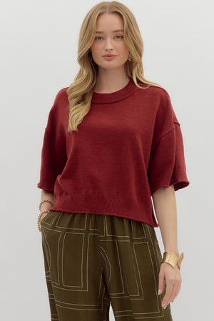 ENTRO INC Women's Top Solid Sweater Knit ¾ Wide Sleeve Pullover