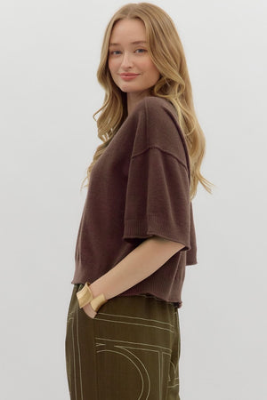 ENTRO INC Women's Top Solid Sweater Knit ¾ Wide Sleeve Pullover