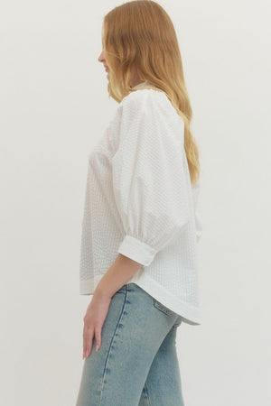 ENTRO INC Women's Top Solid textured 3/4 sleeve top