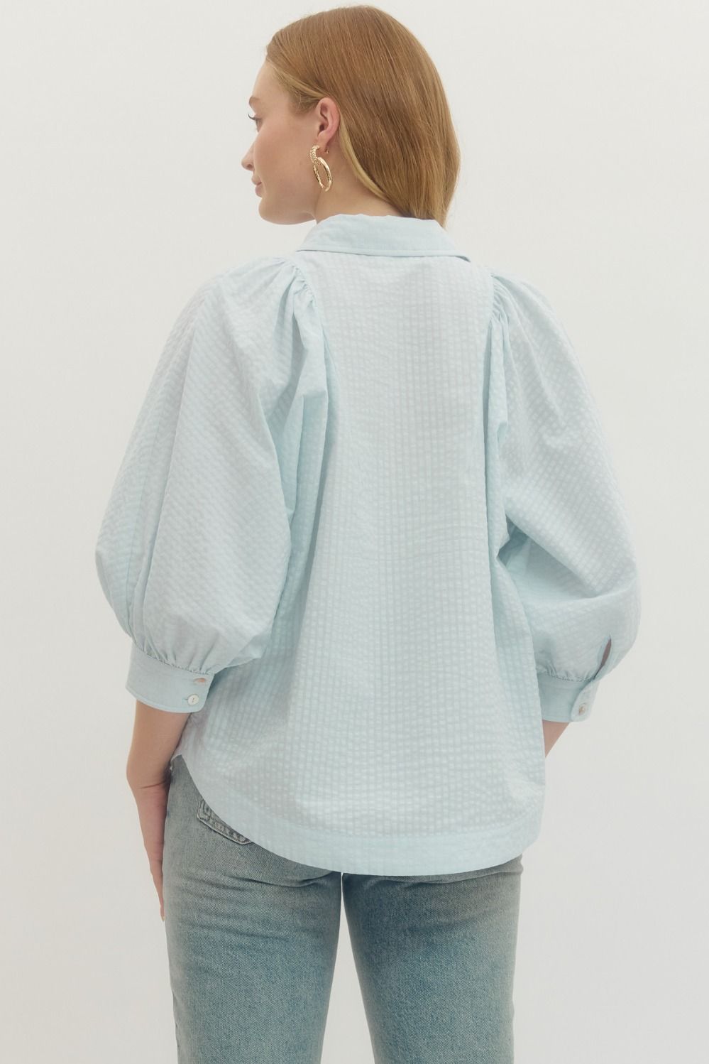 ENTRO INC Women's Top Solid textured 3/4 sleeve top