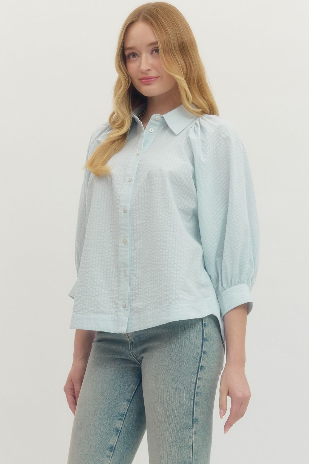 ENTRO INC Women's Top Solid textured 3/4 sleeve top