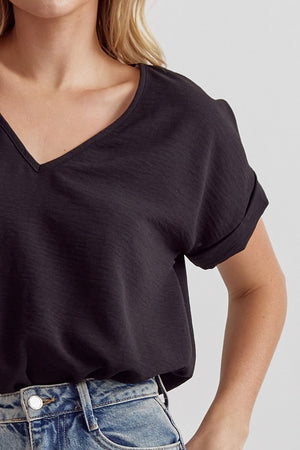 ENTRO INC Women's Top Solid V-neck Short Sleeve Bodysuit || David's Clothing