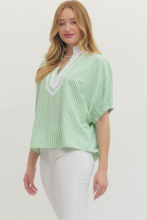 ENTRO INC Women's Top Striped Short Dolman Sleeve Top