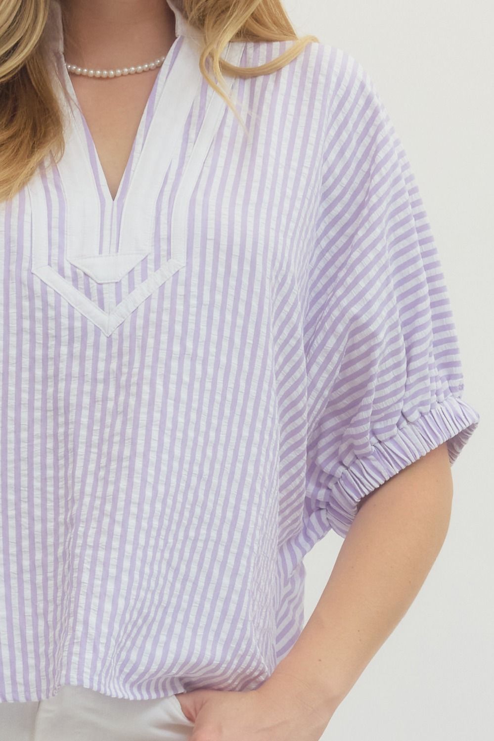 ENTRO INC Women's Top Striped Short Dolman Sleeve Top