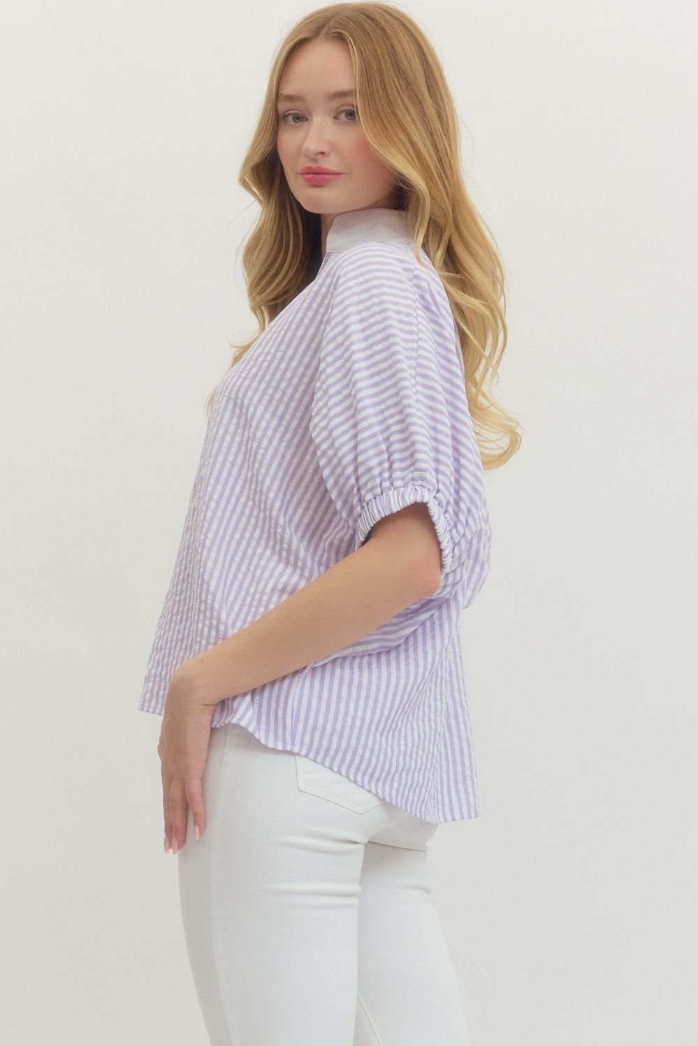 ENTRO INC Women's Top Striped Short Dolman Sleeve Top