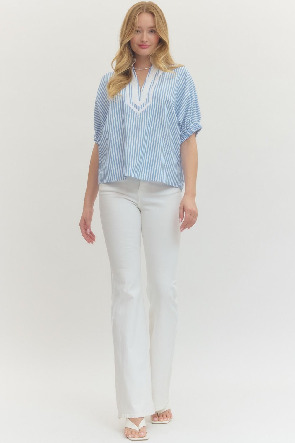 ENTRO INC Women's Top Striped Short Dolman Sleeve Top