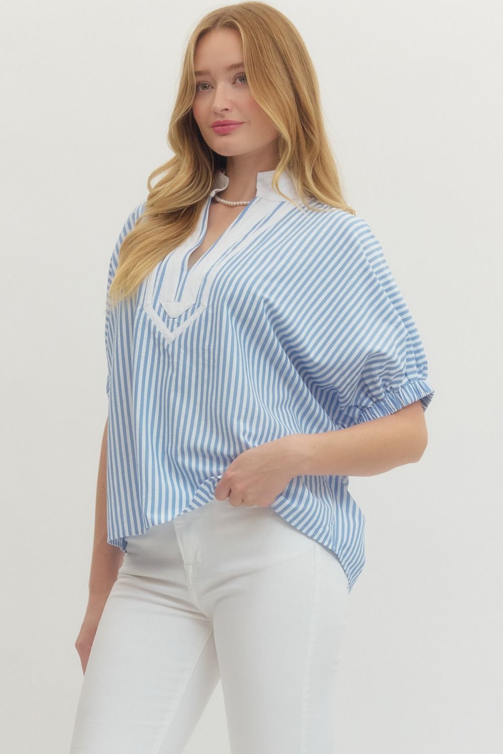 ENTRO INC Women's Top Striped Short Dolman Sleeve Top