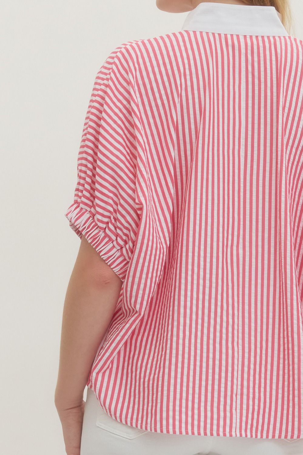 ENTRO INC Women's Top Striped Short Dolman Sleeve Top