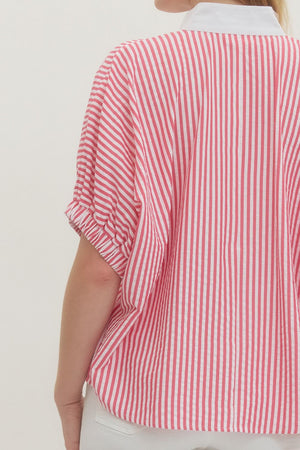 ENTRO INC Women's Top Striped Short Dolman Sleeve Top