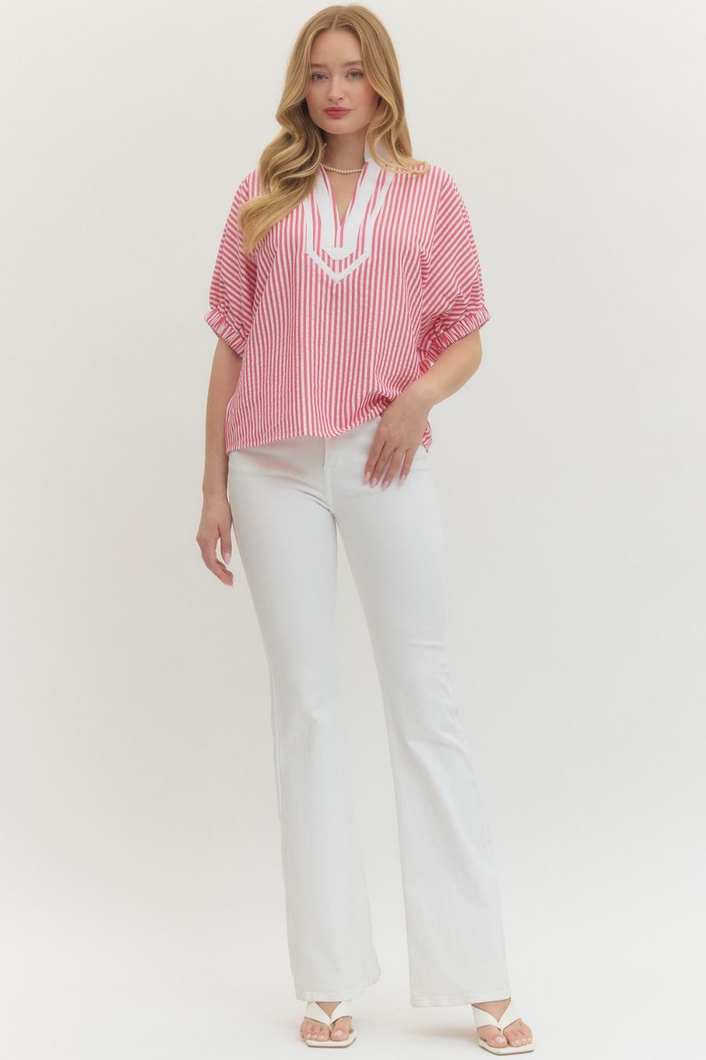 ENTRO INC Women's Top Striped Short Dolman Sleeve Top