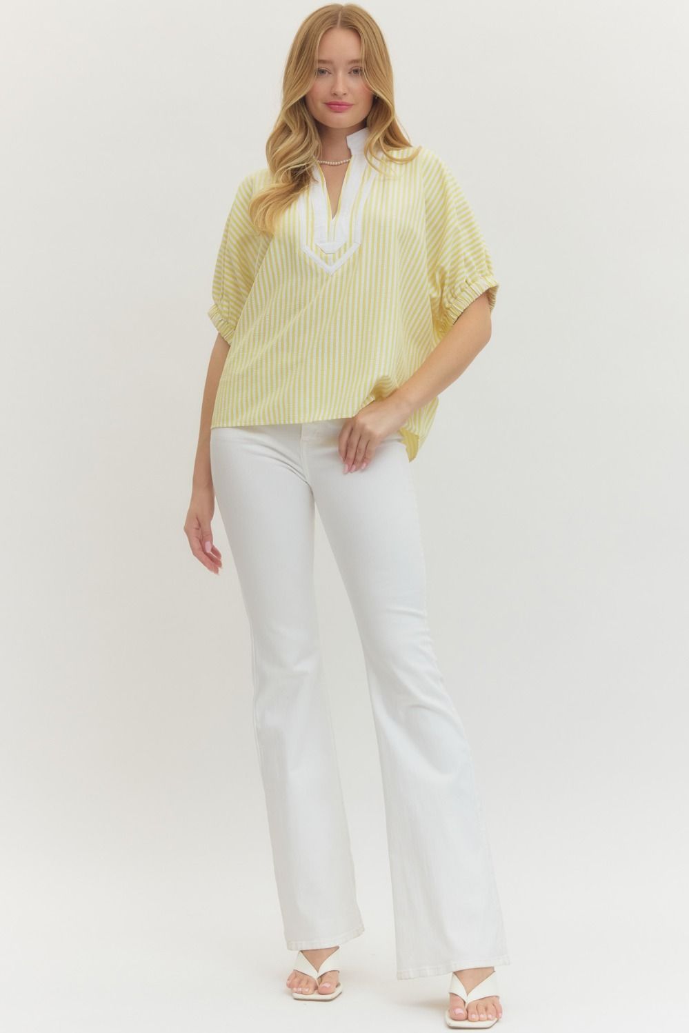 ENTRO INC Women's Top Striped Short Dolman Sleeve Top